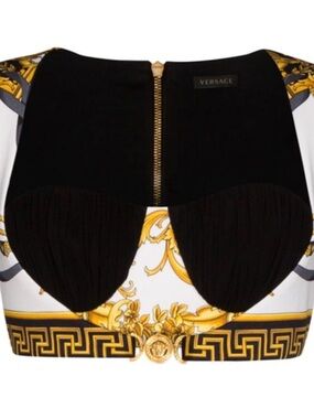Versace Black, White & Gold Baroque Bustier Crop Top